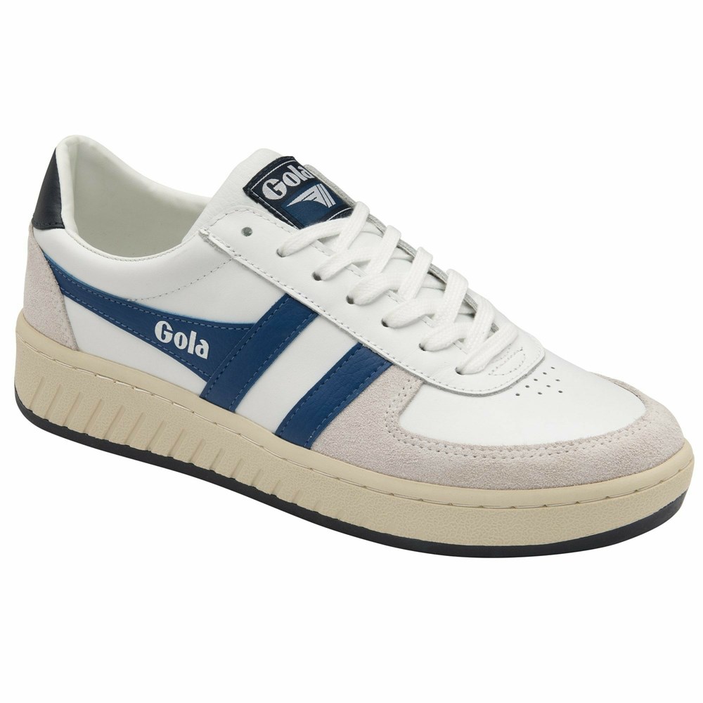 Basket Gola Grandslam Classiche Blanche Bleu Bleu Marine Homme | WFYK-61428065