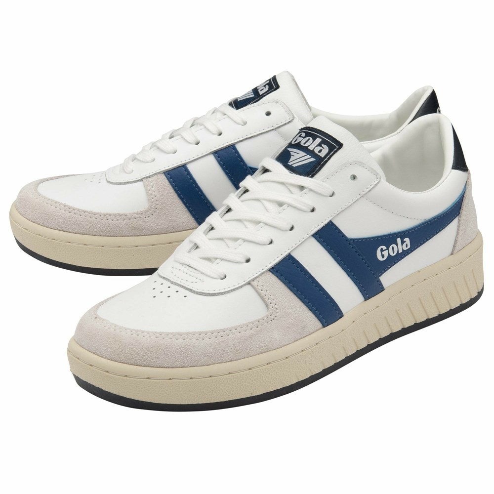 Basket Gola Grandslam Classiche Blanche Bleu Bleu Marine Homme | WFYK-61428065