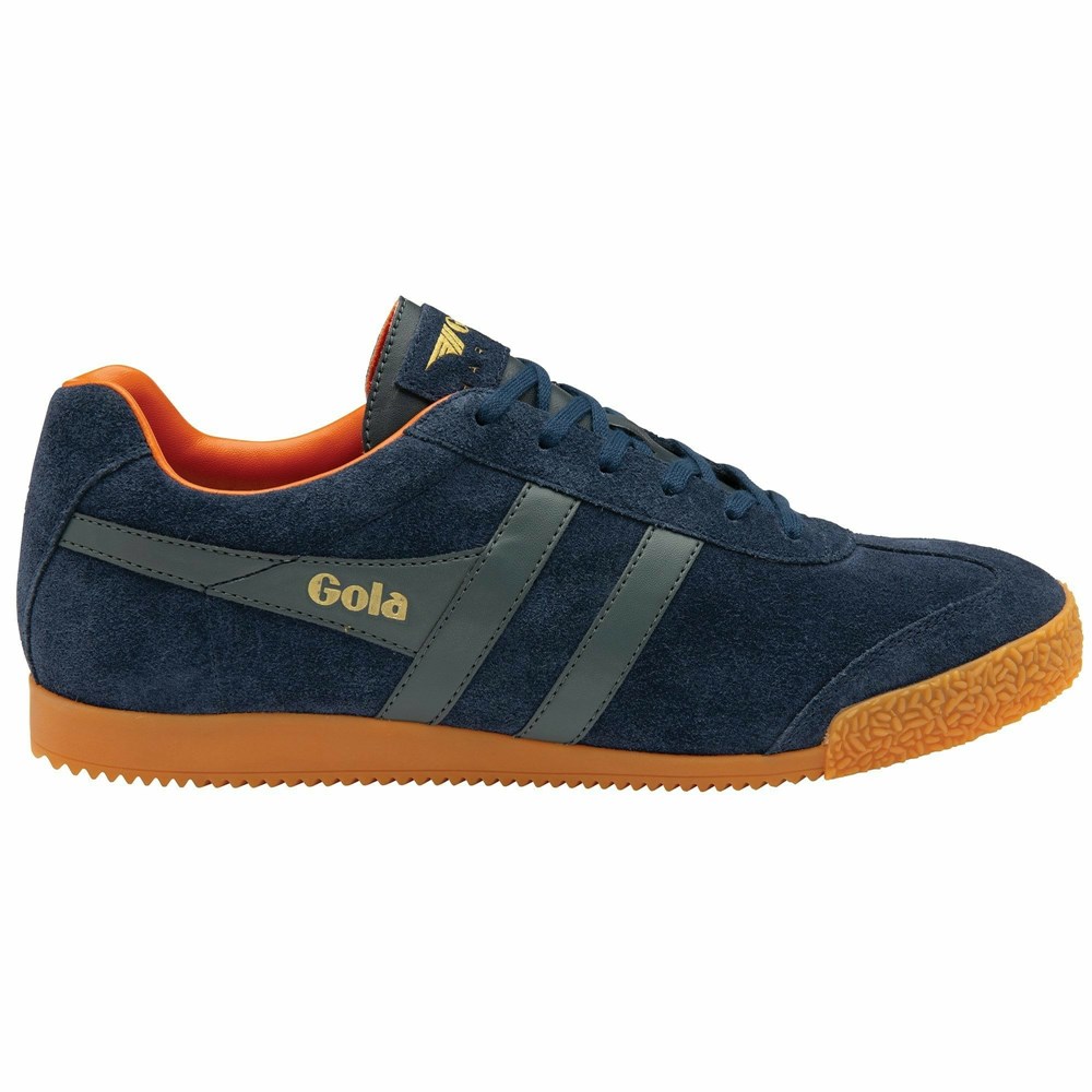 Basket Gola Harrier Daim Bleu Marine Grise Orange Homme | NQJI-68626811