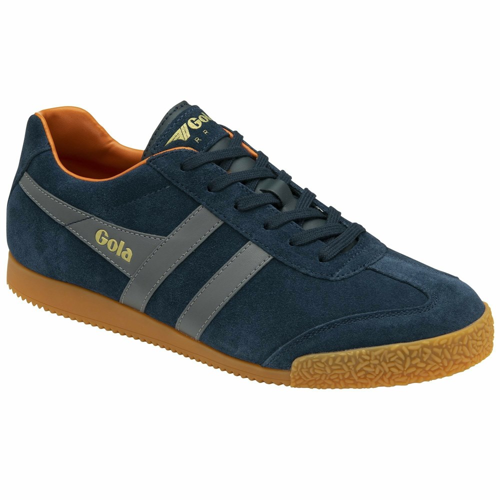 Basket Gola Harrier Daim Bleu Marine Grise Orange Homme | NQJI-68626811