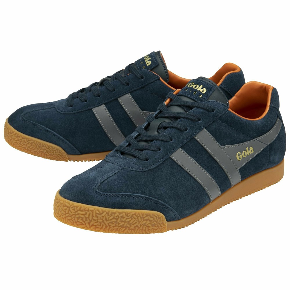 Basket Gola Harrier Daim Bleu Marine Grise Orange Homme | NQJI-68626811