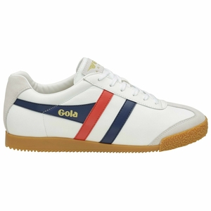 Basket Gola Harrier Cuir Blanche Bleu Marine Rouge Homme | DKAH-41412980