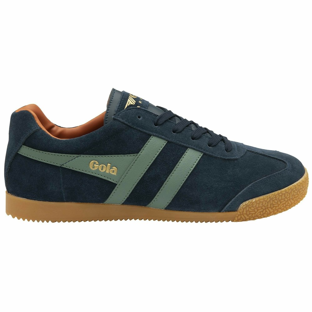 Basket Gola Harrier Daim Bleu Marine Vert Olive Orange Homme | WGWU-46977325