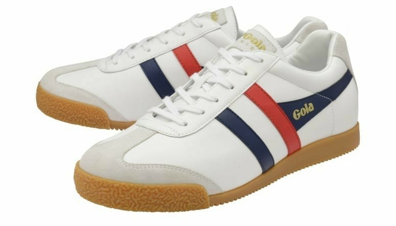 Basket Gola Harrier Cuir Blanche Bleu Marine Rouge Homme | DKAH-41412980