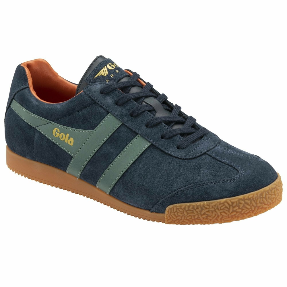 Basket Gola Harrier Daim Bleu Marine Vert Olive Orange Homme | WGWU-46977325