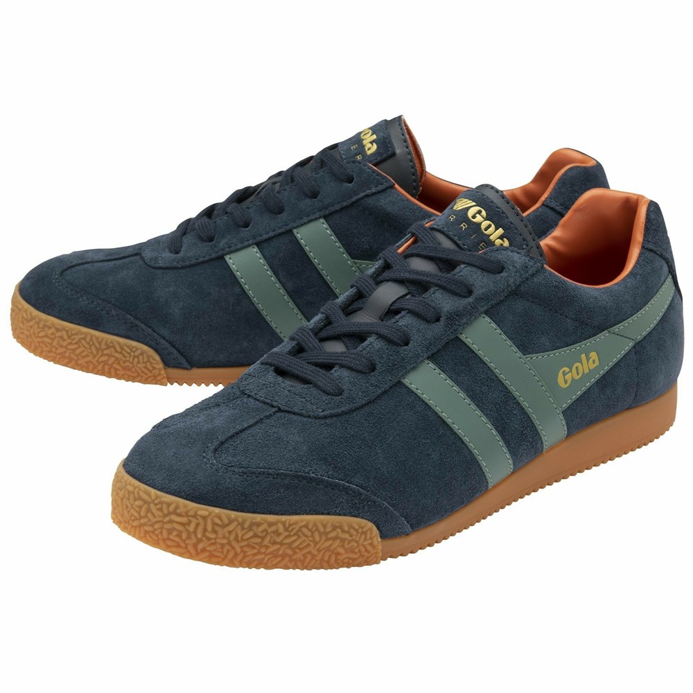 Basket Gola Harrier Daim Bleu Marine Vert Olive Orange Homme | WGWU-46977325