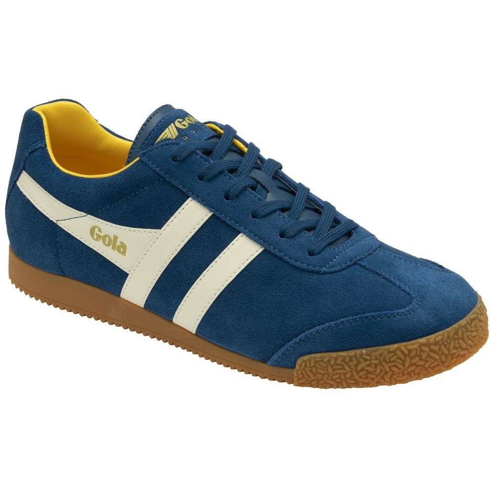 Basket Gola Harrier Daim Bleu Blanche Orange Homme | YIWJ-50351732