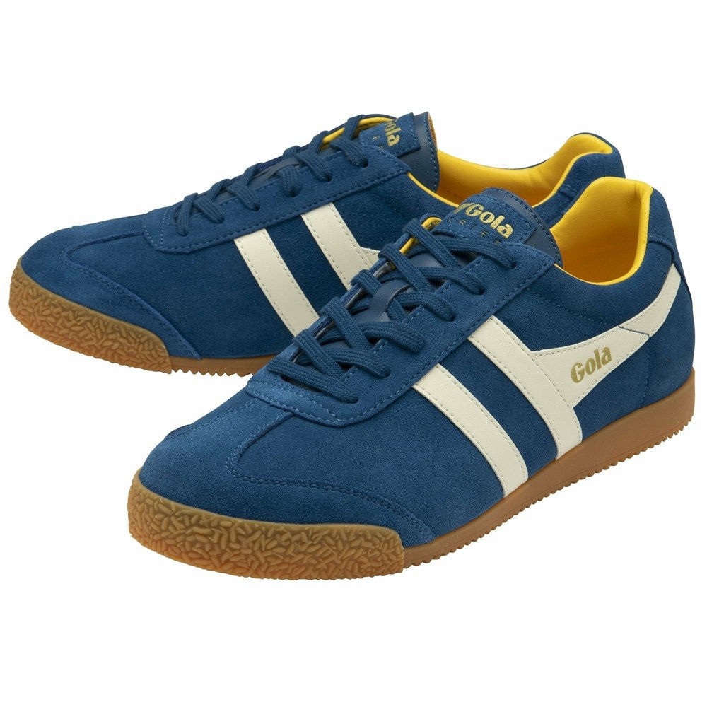 Basket Gola Harrier Daim Bleu Blanche Orange Homme | YIWJ-50351732