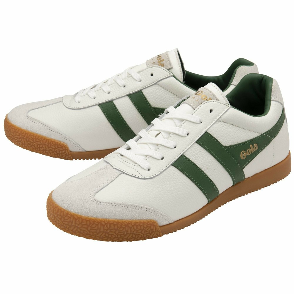 Basket Gola Harrier Cuir Blanche Vert Vert Homme | MYDE-66583740