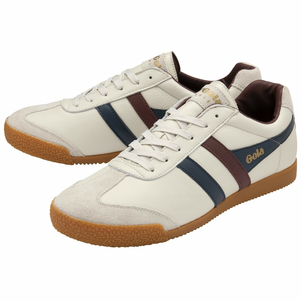 Basket Gola Harrier Cuir Blanche Bleu Marine Bordeaux Homme | DDLU-90278150