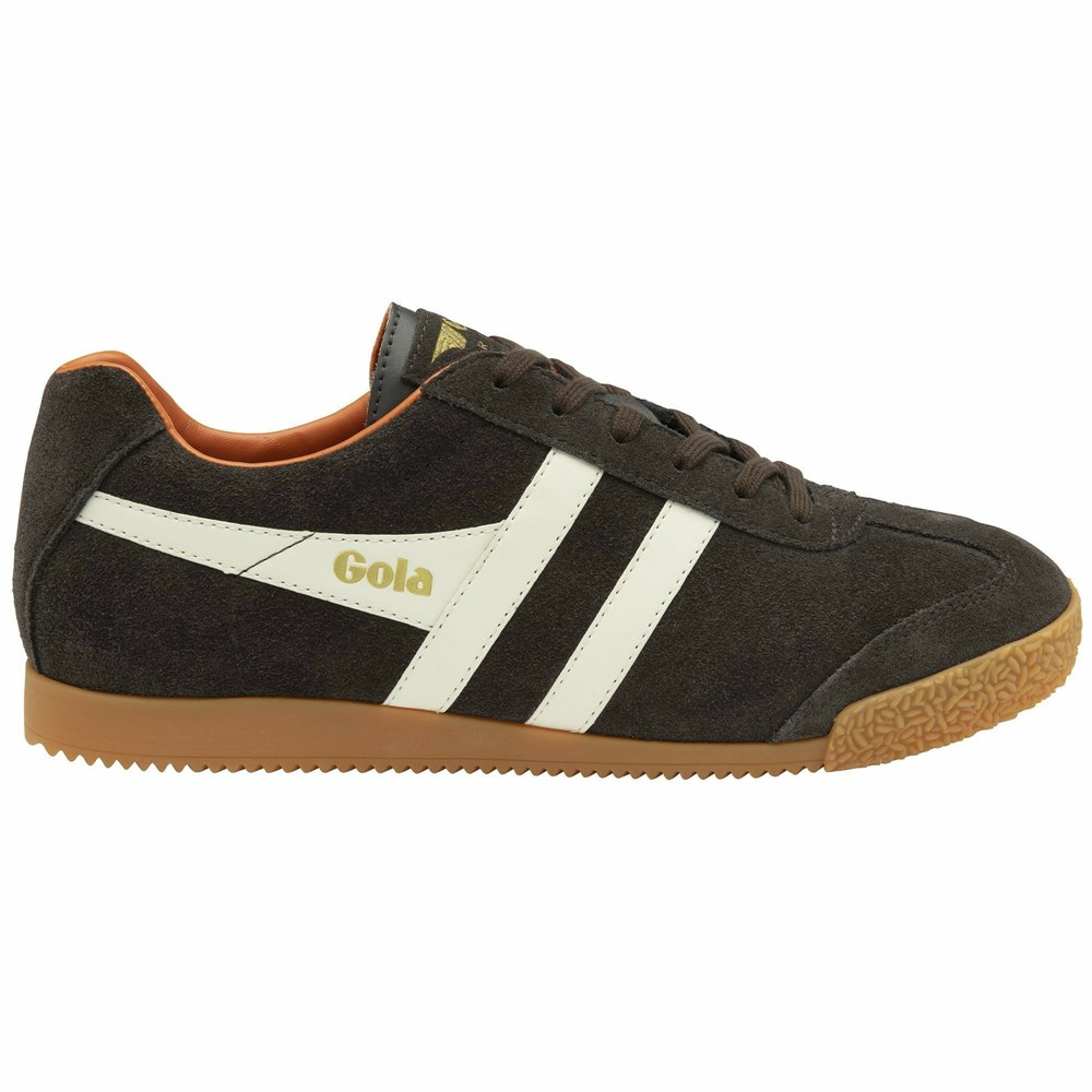 Basket Gola Harrier Daim Marron Foncé Blanche Orange Homme | JFGA-06497268