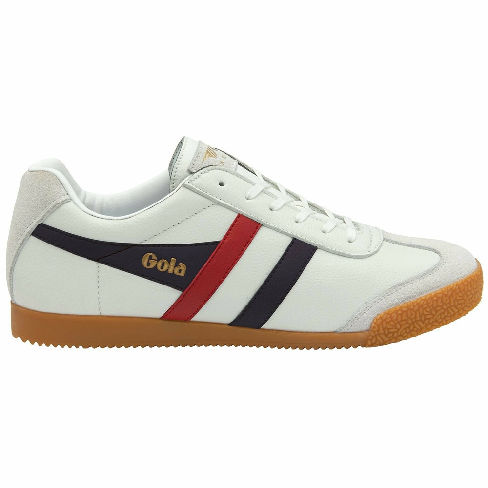 Basket Gola Harrier Cuir Blanche Bleu Marine Rouge Homme | JCMZ-60469467