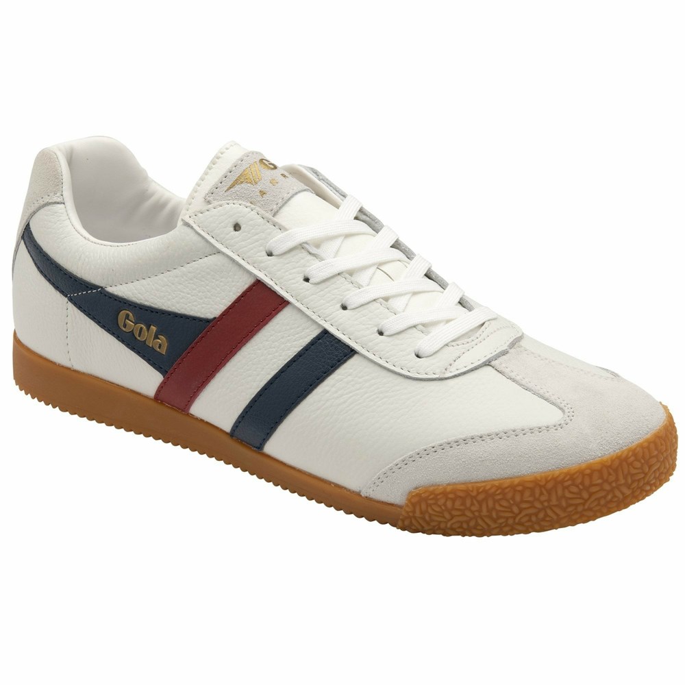 Basket Gola Harrier Cuir Blanche Bleu Marine Rouge Homme | JCMZ-60469467