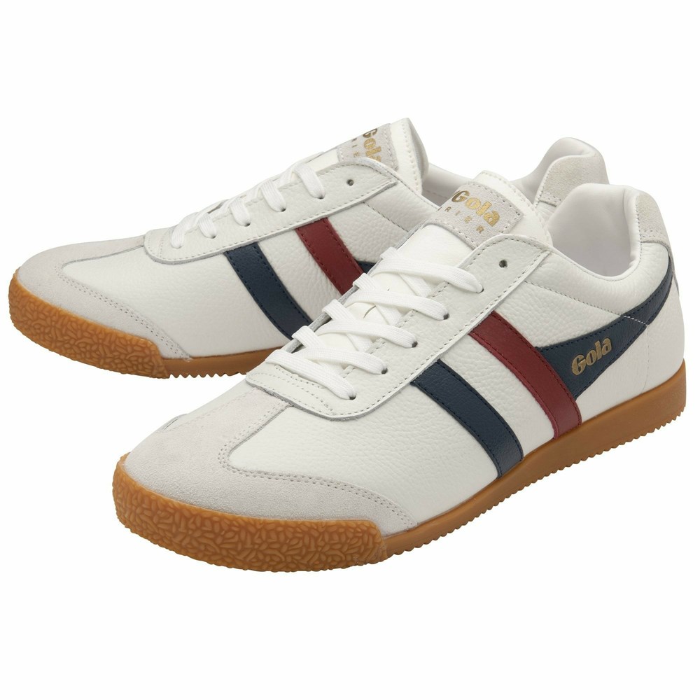 Basket Gola Harrier Cuir Blanche Bleu Marine Rouge Homme | JCMZ-60469467