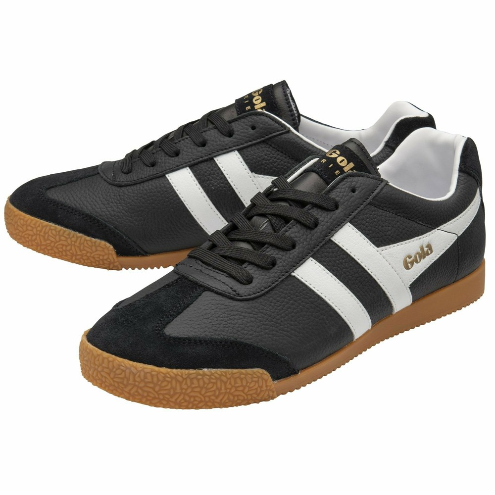 Basket Gola Harrier Cuir Noir Blanche Homme | TUJK-97735974