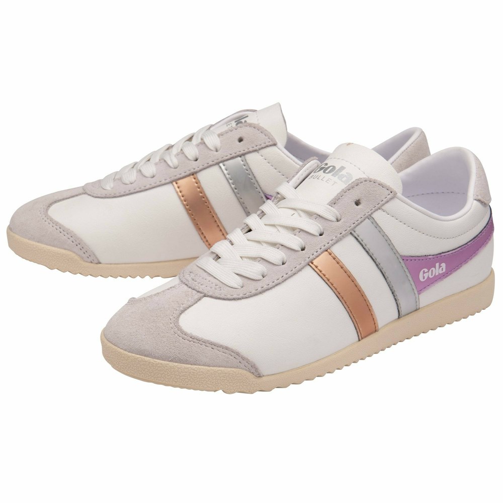 Basket Gola Bullet Trident Blanche Rose Violette Femme | GLJM-05679896