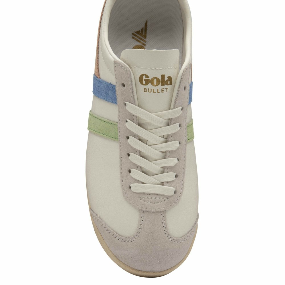 Basket Gola Bullet Trident Blanche Vert Bleu Femme | RXBX-41624297