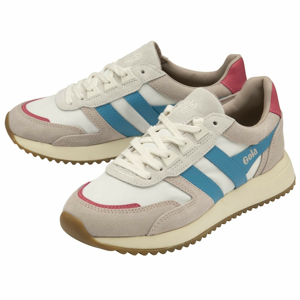 Basket Gola Chicago Blanche Bleu Rose Femme | PVIT-28084800