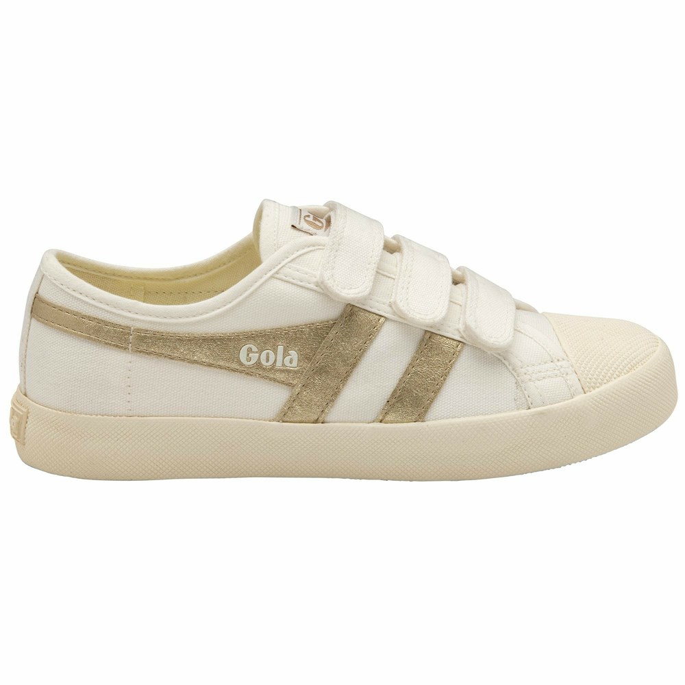 Basket Gola Vegan Coaster Flame Brides Blanche Doré Femme | MPAG-45909031