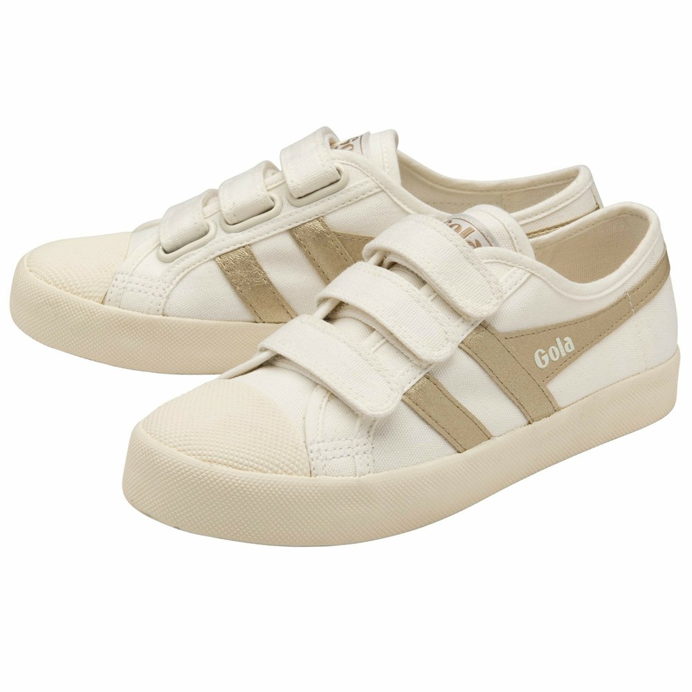 Basket Gola Vegan Coaster Flame Brides Blanche Doré Femme | MPAG-45909031