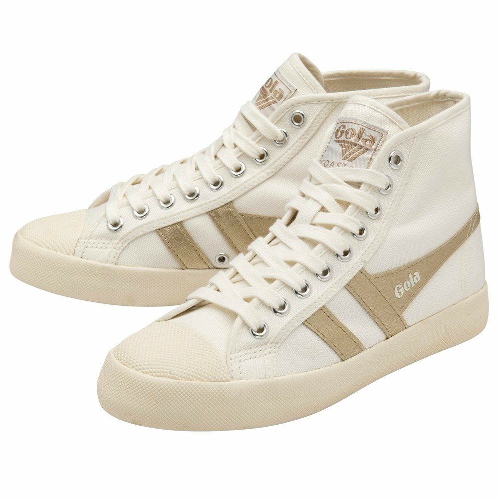 Basket Gola Vegan Coaster Flame High Blanche Doré Femme | BUNY-10253490