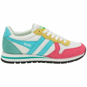 Basket Gola Daytona Blanche Rose Turquoise Clair Bleu Femme | PURI-09270177