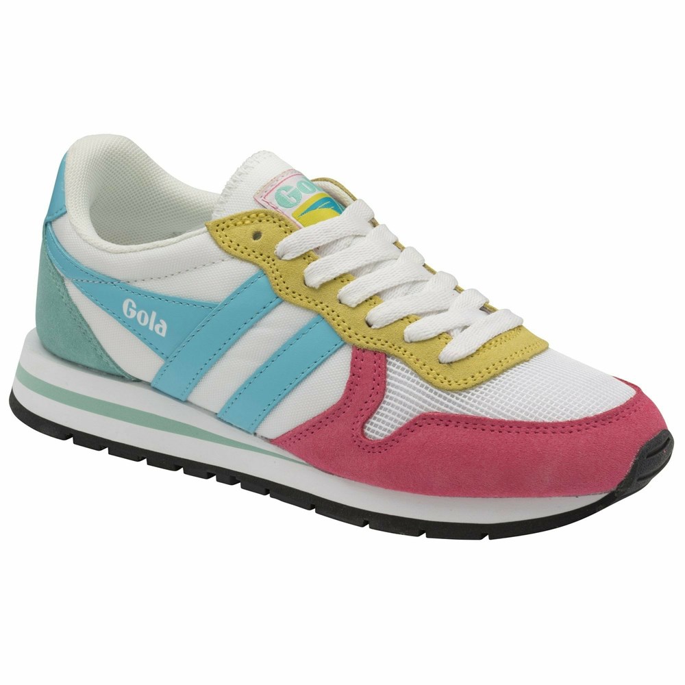 Basket Gola Daytona Blanche Rose Turquoise Clair Bleu Femme | PURI-09270177