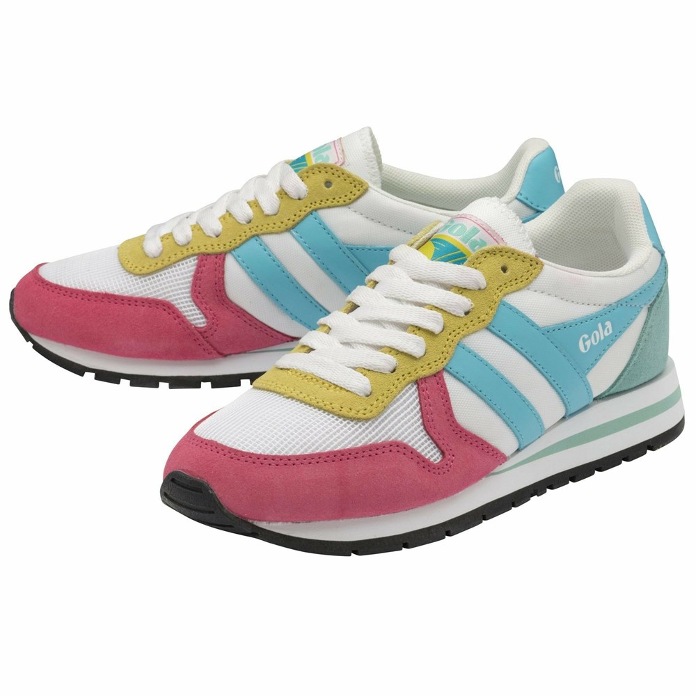 Basket Gola Daytona Blanche Rose Turquoise Clair Bleu Femme | PURI-09270177