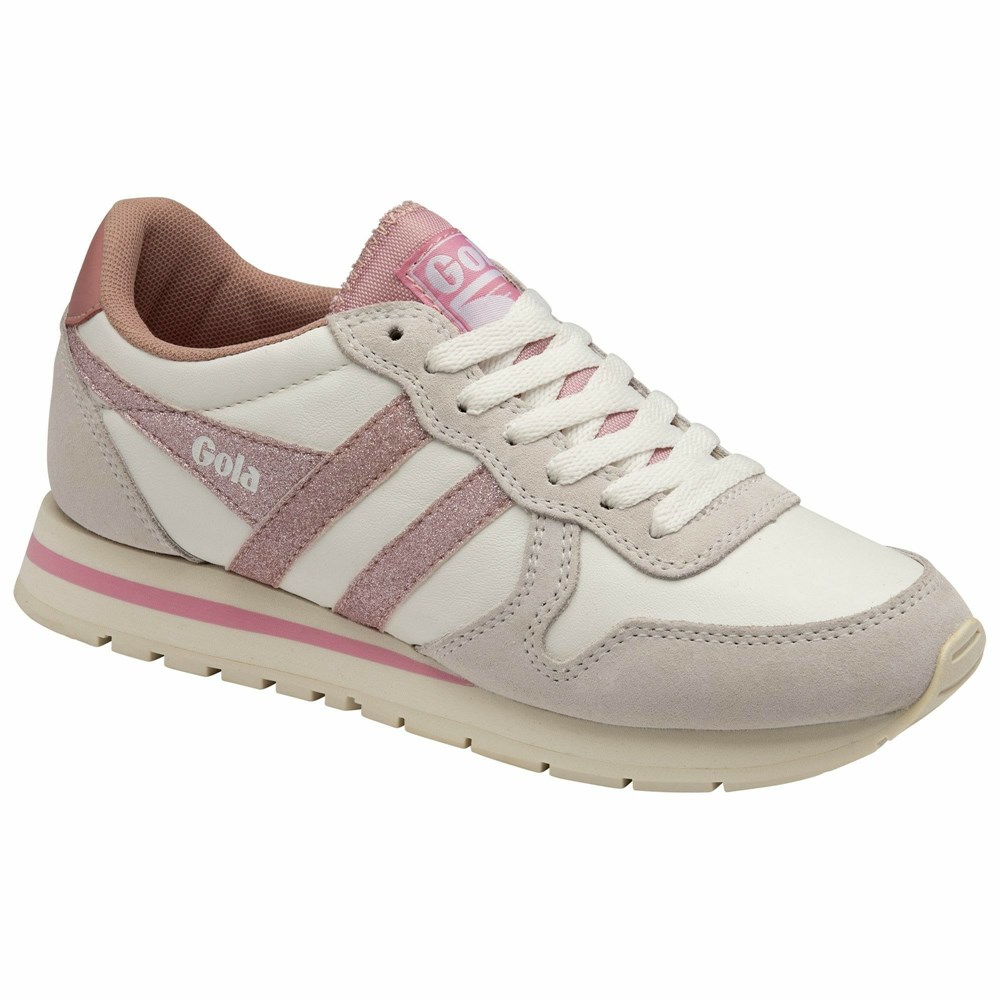 Basket Gola Daytona Glitter Blanche Rose Clair Femme | JFOB-73177869