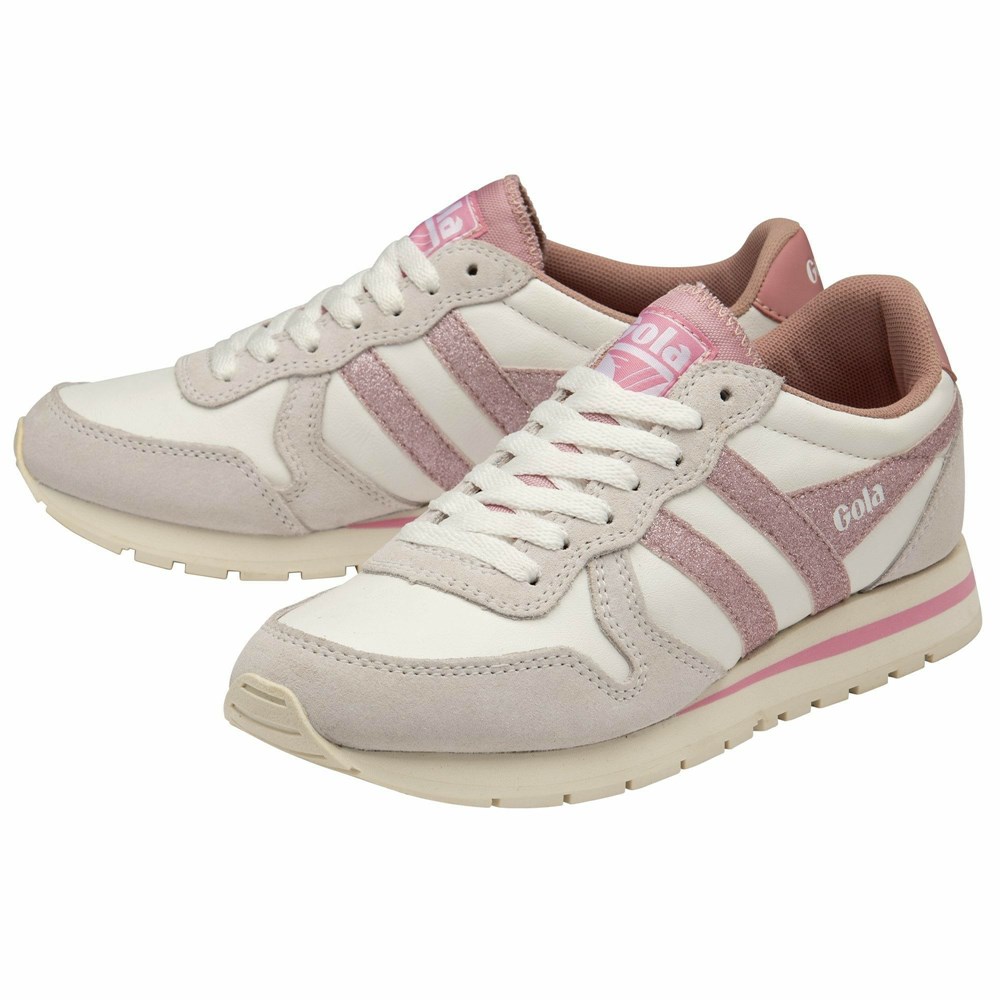 Basket Gola Daytona Glitter Blanche Rose Clair Femme | JFOB-73177869