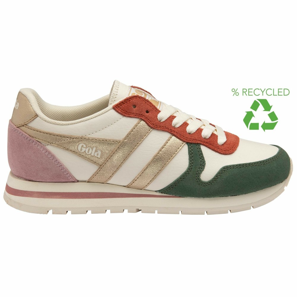 Basket Gola Daytona Quadrant Blanche Vert Olive Doré Rose Femme | TPPL-01318480