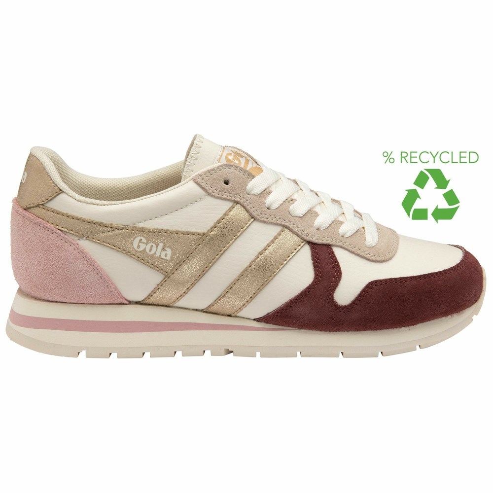 Basket Gola Daytona Quadrant Blanche Bordeaux Doré Rose Femme | LTKG-37883340