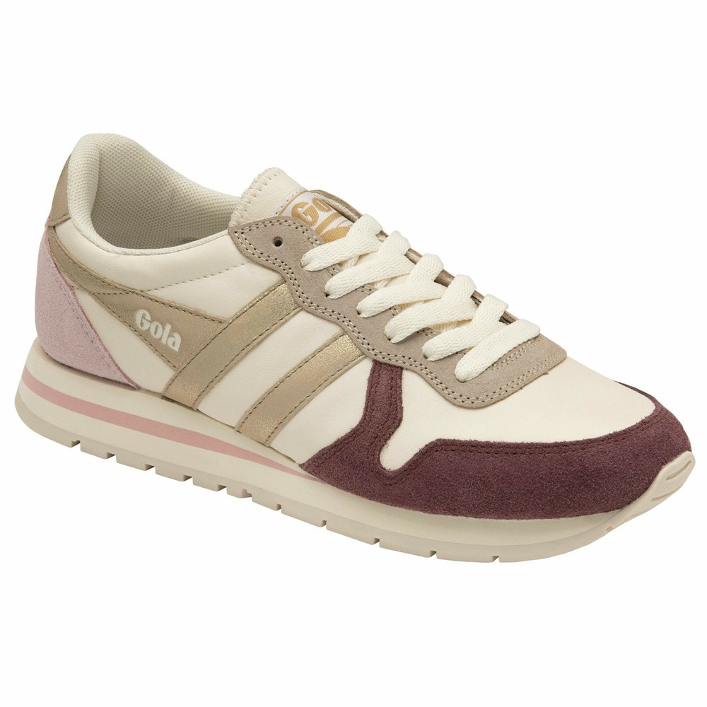 Basket Gola Daytona Quadrant Blanche Bordeaux Doré Rose Femme | LTKG-37883340