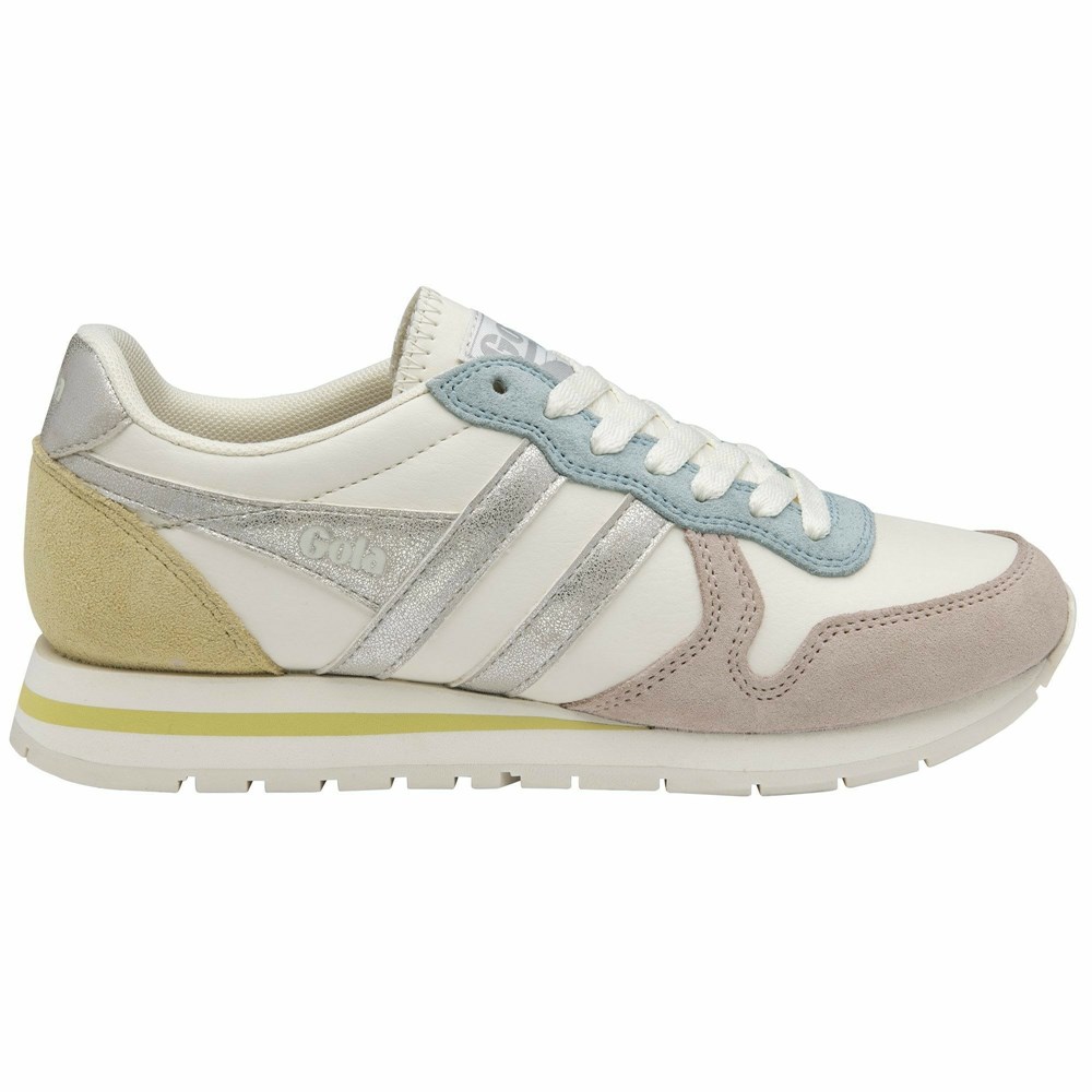 Basket Gola Daytona Quadrant Blanche Argent Citron Femme | JLIH-19777199