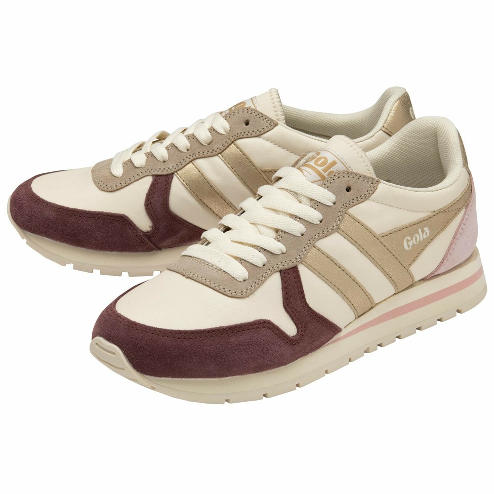 Basket Gola Daytona Quadrant Blanche Bordeaux Doré Rose Femme | LTKG-37883340