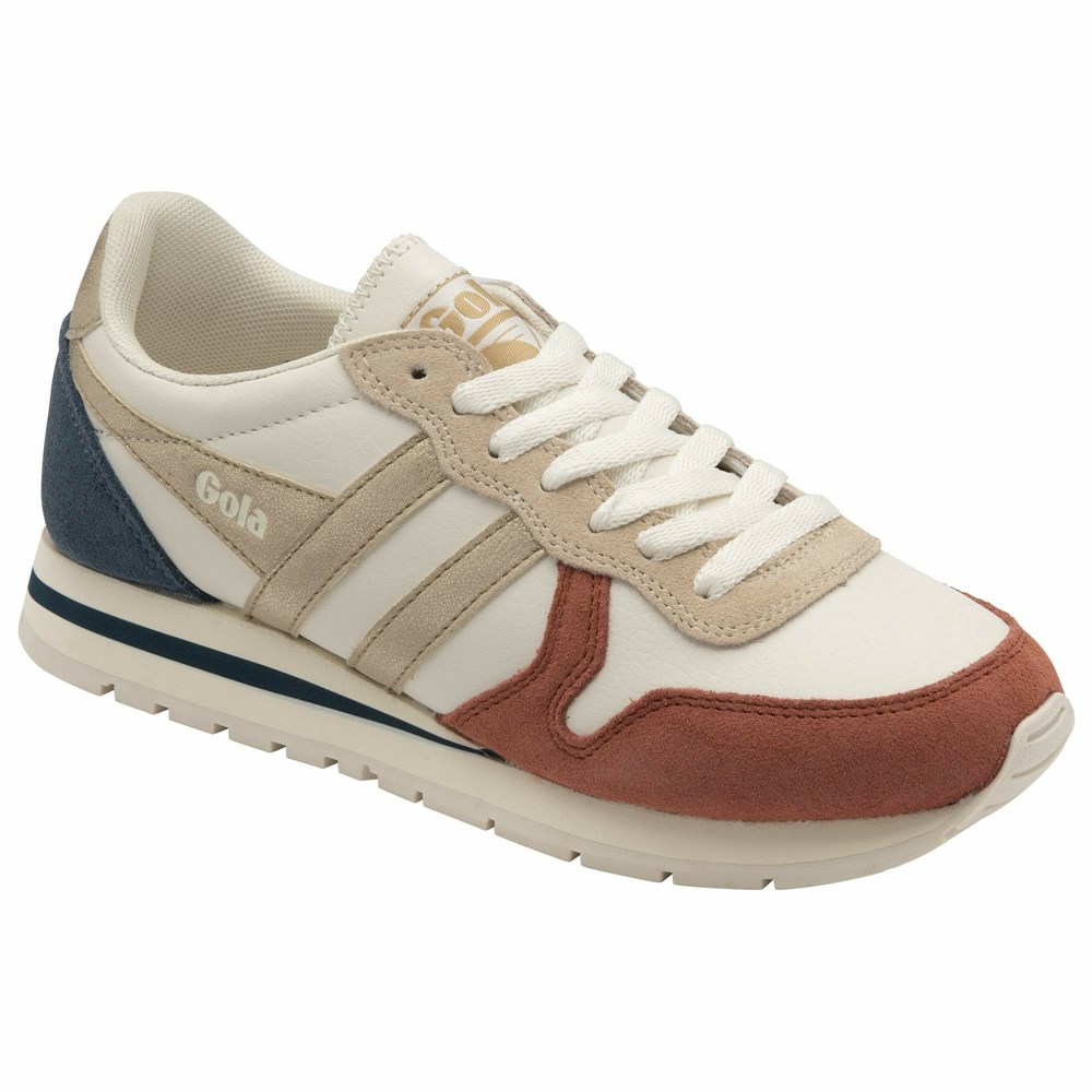 Basket Gola Daytona Quadrant Blanche Orange Marron Doré Femme | PQSD-16012970