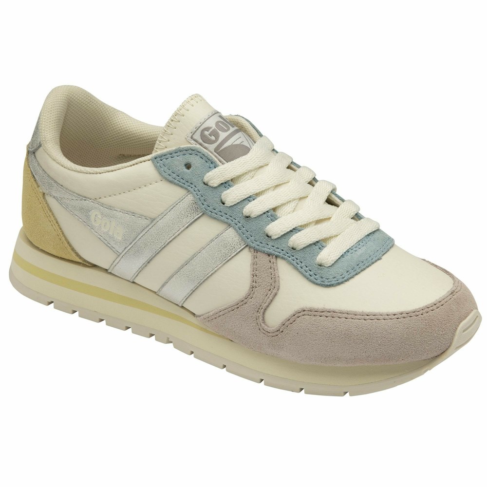 Basket Gola Daytona Quadrant Blanche Argent Citron Femme | JLIH-19777199