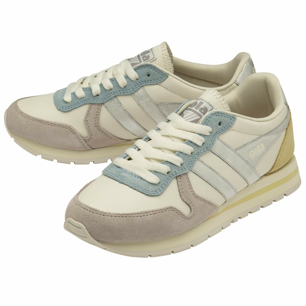 Basket Gola Daytona Quadrant Blanche Argent Citron Femme | JLIH-19777199