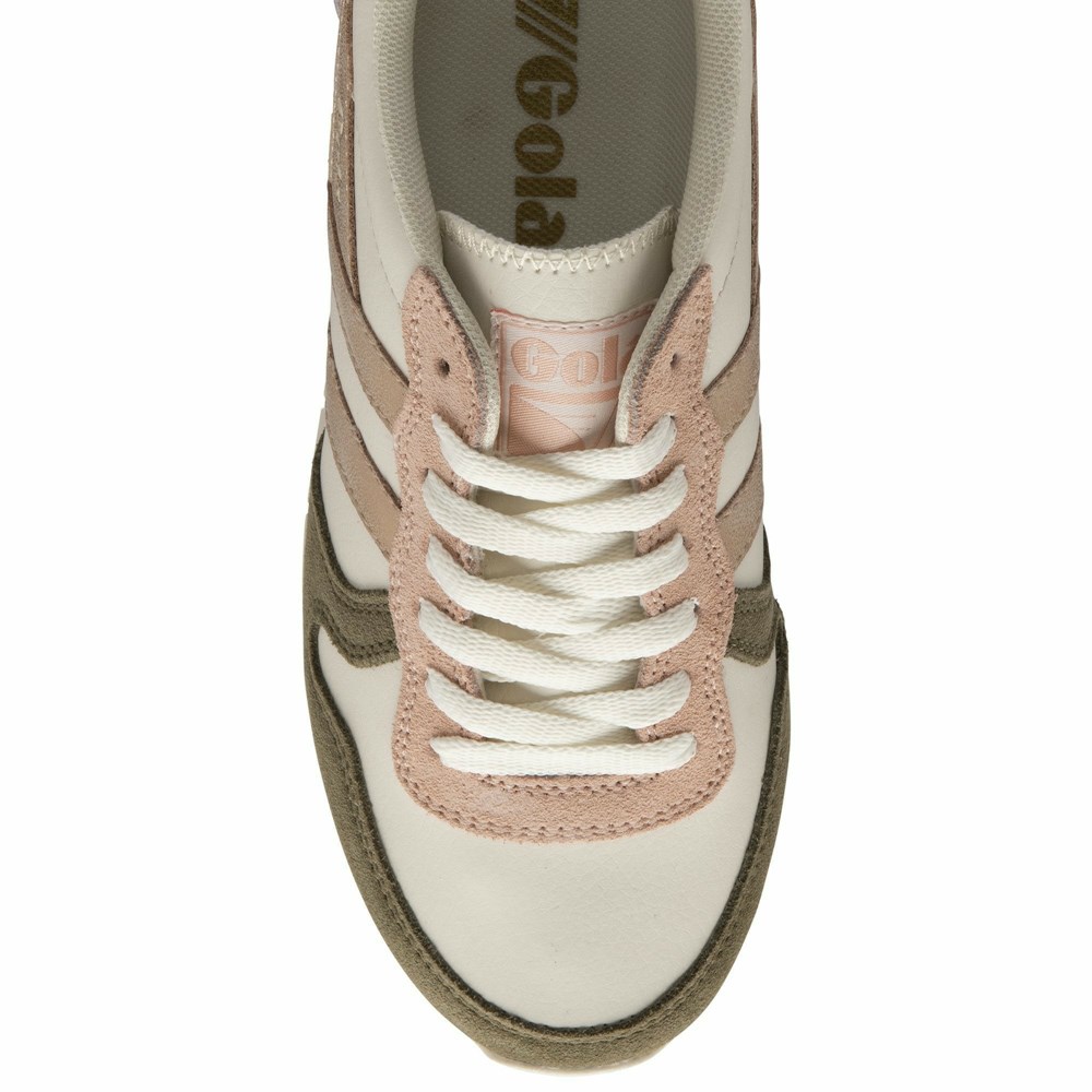 Basket Gola Daytona Quadrant Blanche Kaki Rose Doré Femme | XYCE-31292858