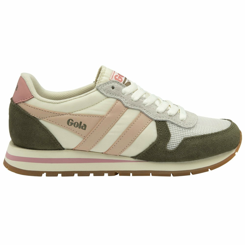 Basket Gola Daytona Blanche Kaki Rose Femme | KVPB-89472693