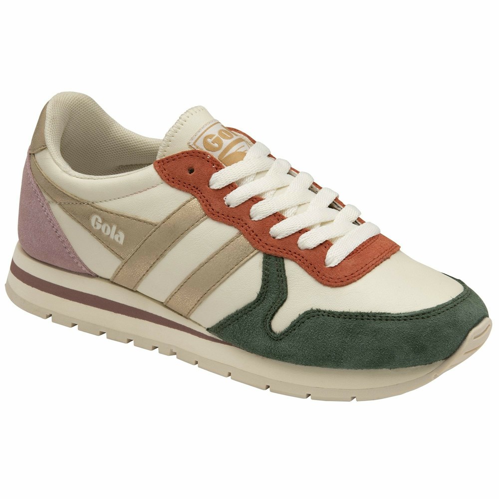 Basket Gola Daytona Quadrant Blanche Vert Olive Doré Rose Femme | TPPL-01318480