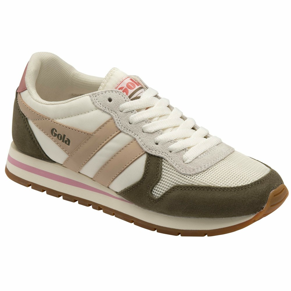 Basket Gola Daytona Blanche Kaki Rose Femme | KVPB-89472693