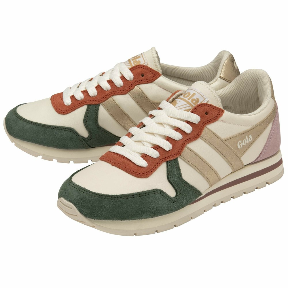 Basket Gola Daytona Quadrant Blanche Vert Olive Doré Rose Femme | TPPL-01318480