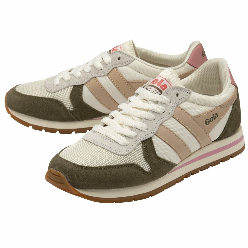 Basket Gola Daytona Blanche Kaki Rose Femme | KVPB-89472693