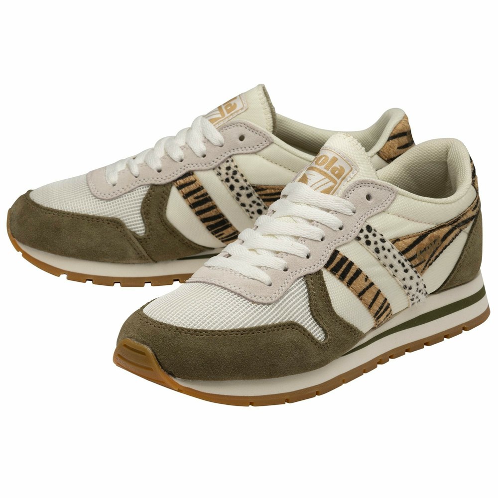 Basket Gola Daytona Safari Blanche Kaki Femme | NPCV-61887264