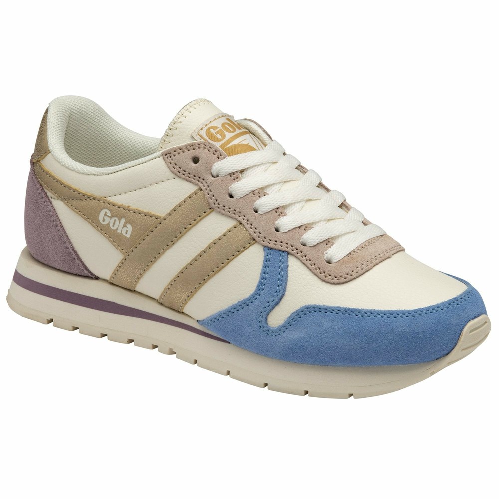 Basket Gola Daytona Quadrant Blanche Bleu Doré Femme | RJTB-40756826