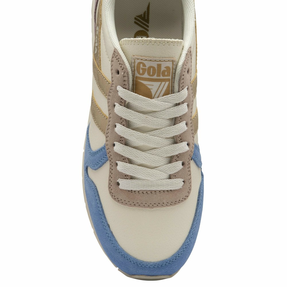 Basket Gola Daytona Quadrant Blanche Bleu Doré Femme | RJTB-40756826