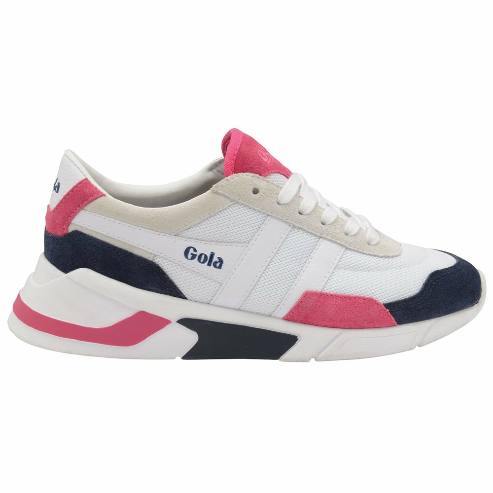 Basket Gola Eclipse Blanche Bleu Marine Fushia Femme | UBMD-08343200