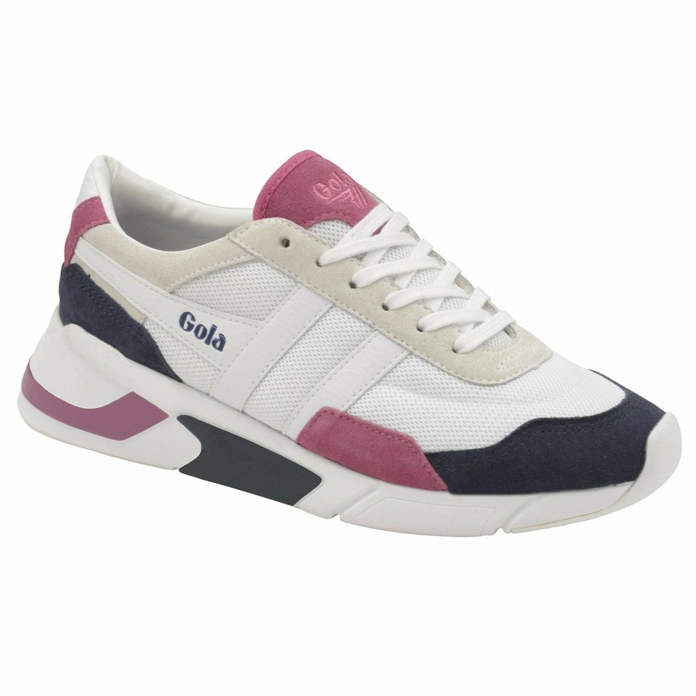 Basket Gola Eclipse Blanche Bleu Marine Fushia Femme | UBMD-08343200