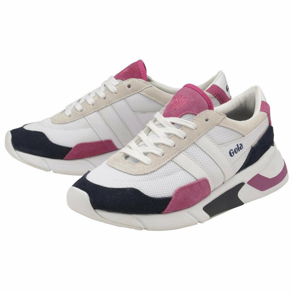 Basket Gola Eclipse Blanche Bleu Marine Fushia Femme | UBMD-08343200